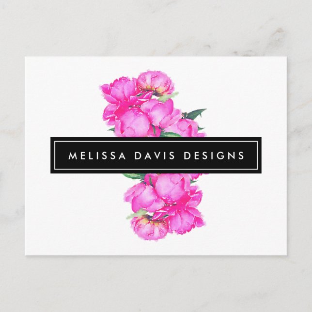 Cartão Postal Designer Floral Bunch Peonies Watercolor (Frente)