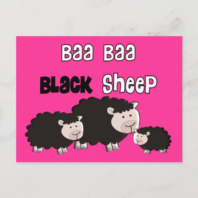 Cartão Postal Designs de Ovelha Negra "Baa Baa Black Sheep" (Frente)