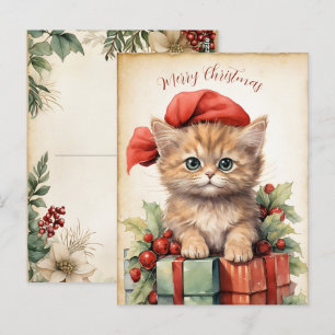 Cartão Postal Deslumbrante Gatinho Natal