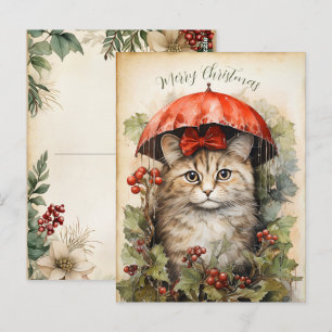 Cartão Postal Deslumbrante Gatinho Natal