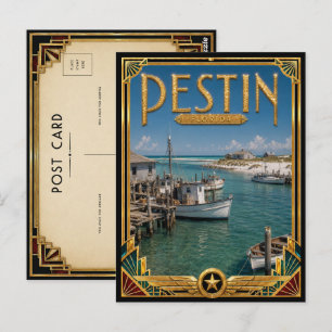 Cartão Postal Destin Flórida Arte Deco Vintage Era de Ouro