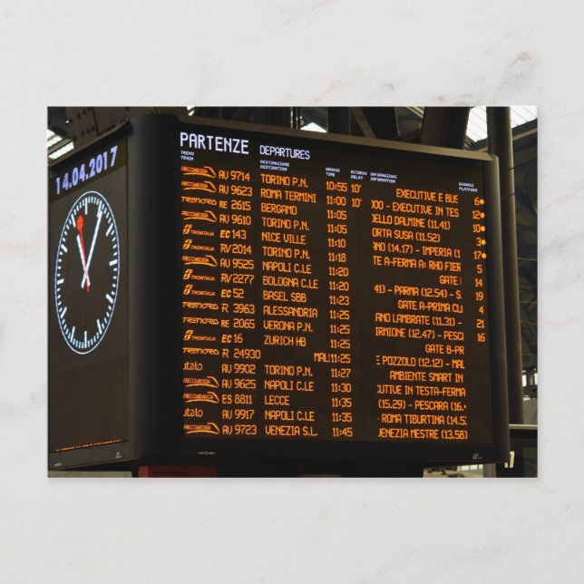 Cartão Postal Destinos Do Comboio Italiano - Milano Centrale (Frente)