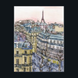 Cartão Postal Destinos | Torre Eiffel de Aquarela e Paris<br><div class="desc">Uma aquarela picturesca e design de tinta criada pela talentosa Melissa Wang. Esta ilustração retrata uma paisagem urbana da cidade de Paris com a icônica Torre Eiffel em pé no topo da peça sobre a cidade. Este ícone cultural é geralmente representado na frente e no centro de uma imagem ou...</div>