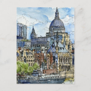 Cartão Postal Destinos   Watercolor River Thames Waterfront