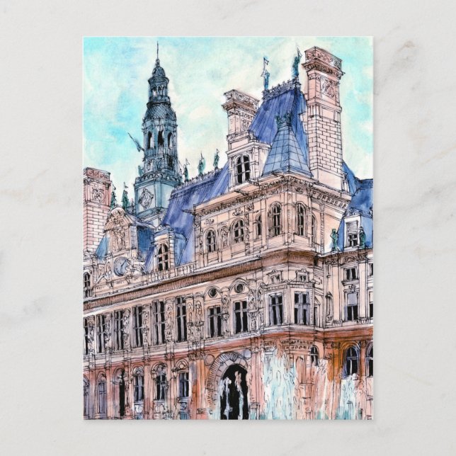 Cartão Postal Destinos | Watercolor Rustic Hotel de Ville (Frente)