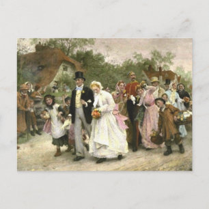 Cartão Postal Detalhe do Casamento de Uma Aldeia de Luke Fildes