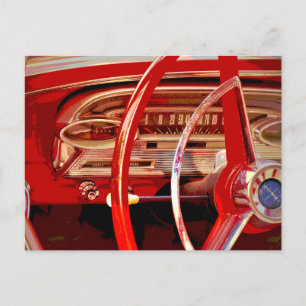Cartão Postal Detalhe do Painel do Carro Antigo Vermelho