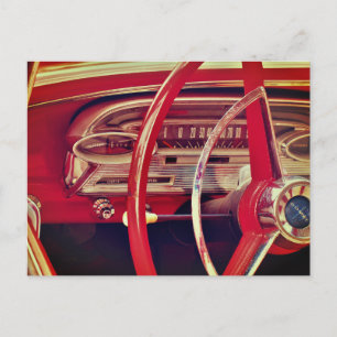 Cartão Postal Detalhe do Painel do Veículo Clássico Vermelho
