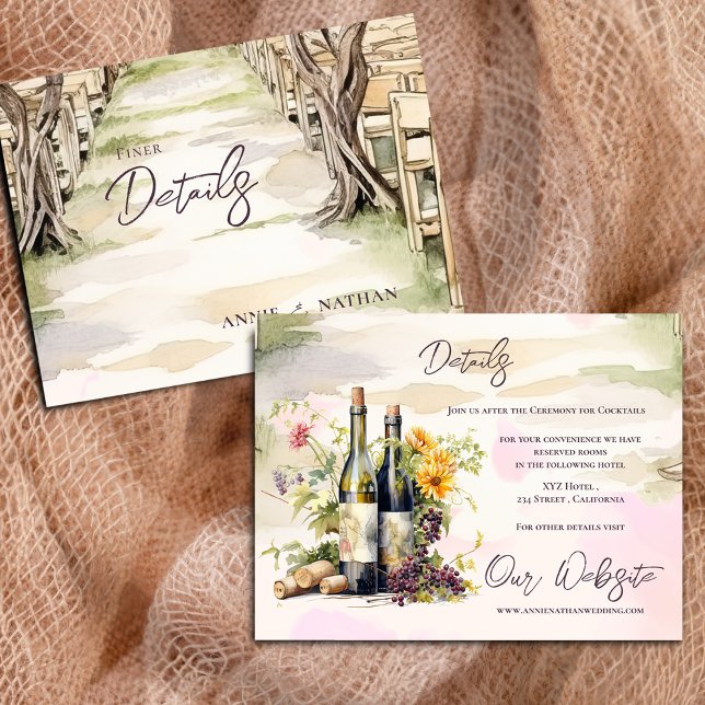 Cartão Postal Detalhes do Casamento da Vinha de Vinha de Cinza R (Rustic Chic Grapevine Vineyard Wedding Details Enclosure Postcard)