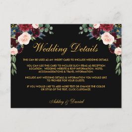 Cartão Postal Detalhes do Casamento Floral Burgundy Inserir Cart