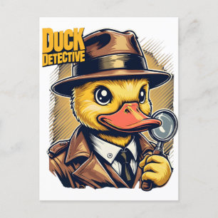 Cartão Postal Detetive Pato Retro em Linhas Amareladas no Postca