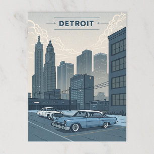 Cartão Postal Detroit: Carros Clássicos e Linha Cria Urbana Illu