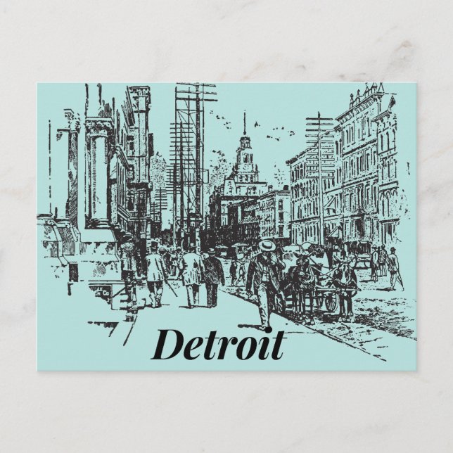 Cartão Postal Detroit City Michigan USA, Velho Movimento (Frente)