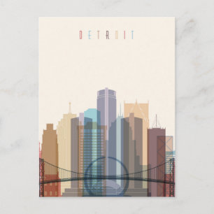 Cartão Postal Detroit, Michigan   Linha Skyline Cidade