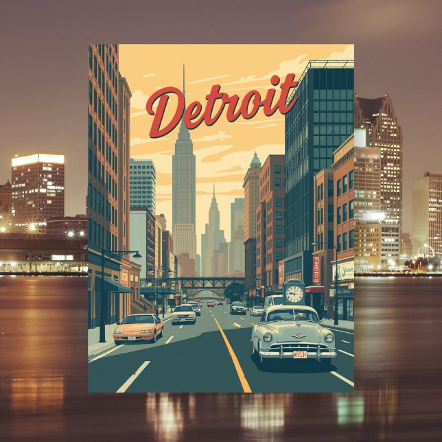 Cartão Postal Detroit Michigan Retro Cars Viagem (Detroit Michigan Retro Cars Travel Postcard)