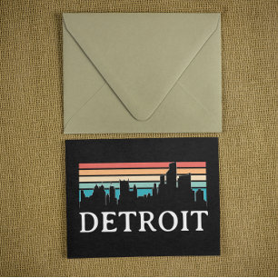 Cartão Postal Detroit Michigan Retro Vintage Sunset Skyline