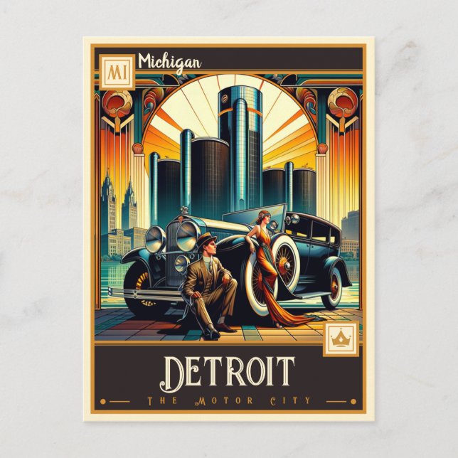 Cartão Postal Detroit, Michigan | Vintage (Frente)