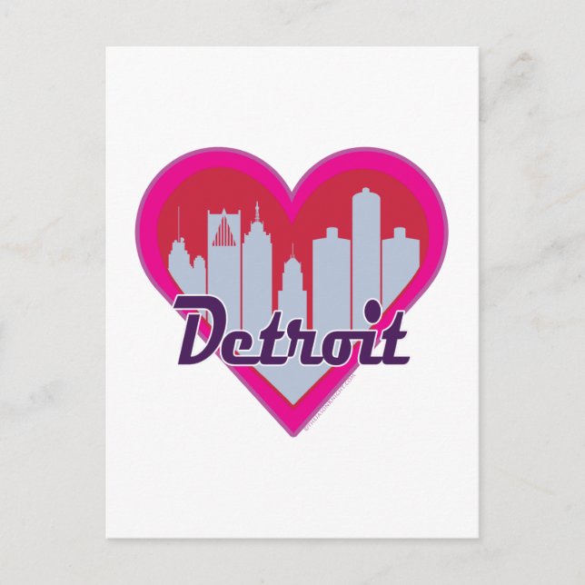 Cartão Postal Detroit Skyline Heart (Frente)