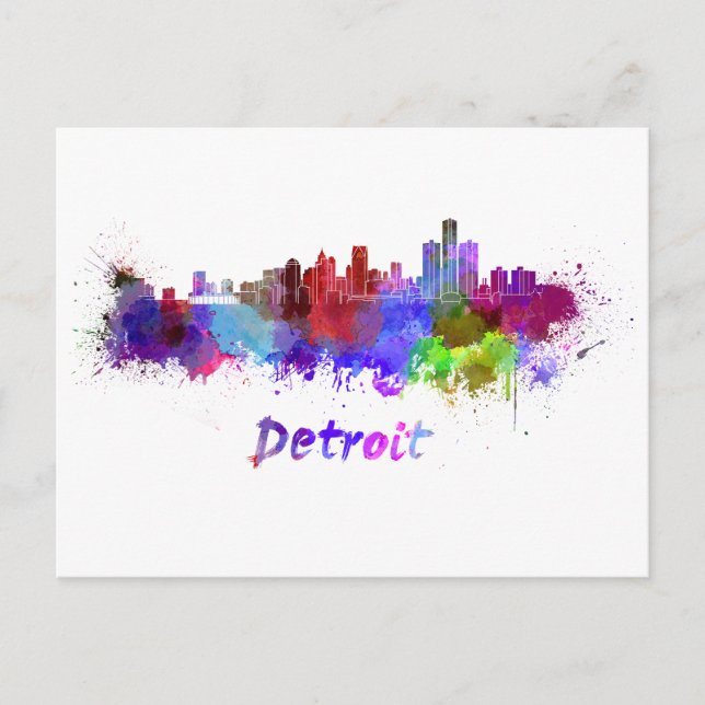 Cartão Postal Detroit skyline in watercolor (Frente)