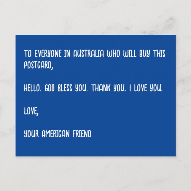 Cartão Postal DEUS Abençoe a Austrália. Com amor, Seu Amigo Amer (Frente)
