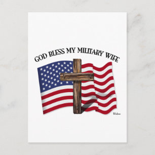 Cartão Postal DEUS ABENÇOE MINHA ESPOSA MILITAR, cruz rústica & 