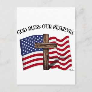 Cartão Postal DEUS ABENÇOE NOSSAS RESERVAS com cruz robusta & ba