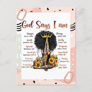 Cartão Postal Deus diz que eu sou cristã negra Melanin Sista