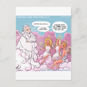 Cartão Postal Deus do Céu (OMG) Anjos Texto Engraçado