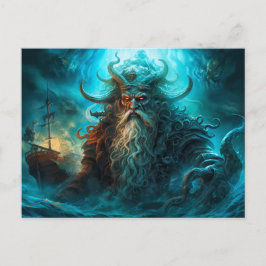 Cartão Postal Deus do Mar Emergindo da Fantasia Oceânica Pintura