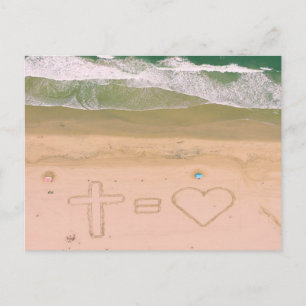 Cartão Postal Deus é igual a AMOR, Jesus é Amor, cruz na praia o