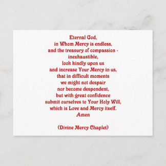 Cartão Postal Deus Eterno em Quem a Misericórdia é Infinita...