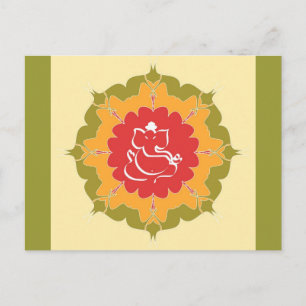 Cartão Postal Deus Ganesha na flor de mandala
