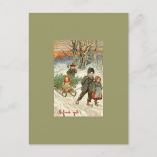 Cartão Postal "Deus Jul!" ou Crianças Pequenas na Neve