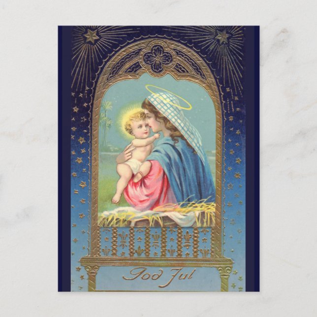 Cartão Postal "Deus Jul" sueco Vintage (Frente)