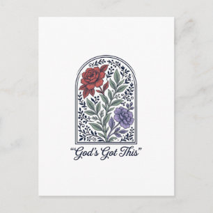 Cartão Postal Deus Tem Isso Fé Floral Vintage