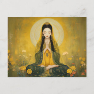 Cartão Postal Deusa Budista Tara Amarela Arte de Retrato Dourado