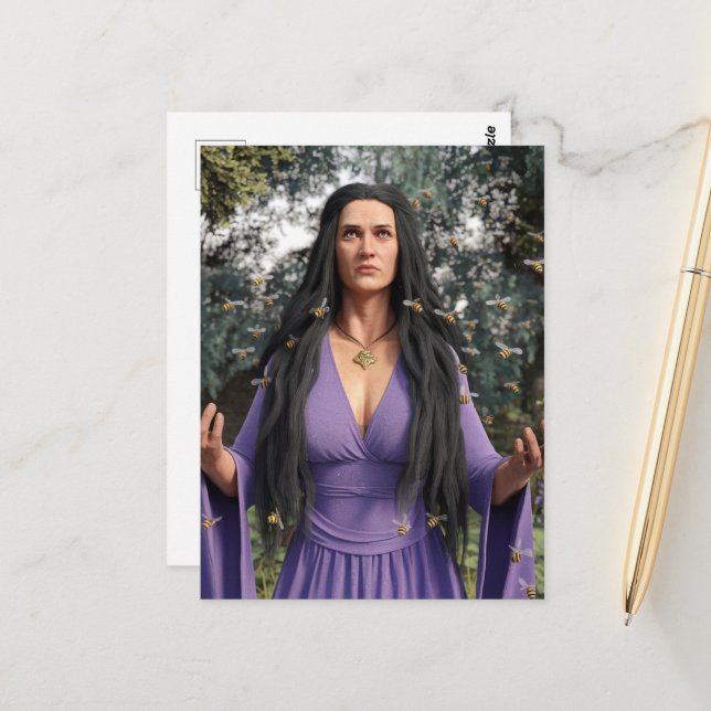 Cartão Postal Deusa de Abelhas de Mel em Roxo (Frente/Verso In Situ)