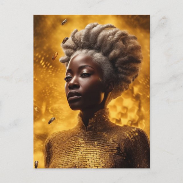 Cartão Postal Deusa de Abelhas de Mel Vestida em Dourado (Frente)