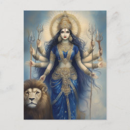 Cartão Postal Deusa Durga com Leão Retrato Divino Hindu Pós