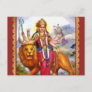 Cartão Postal Deusa Durga com pintura de leão