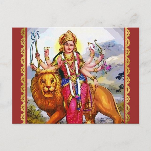 Cartão Postal Deusa Durga com pintura de leão (Frente)