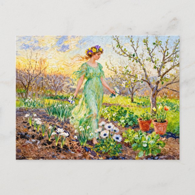 Cartão Postal Deusa grega Clóris Jardim de Primavera (Frente)