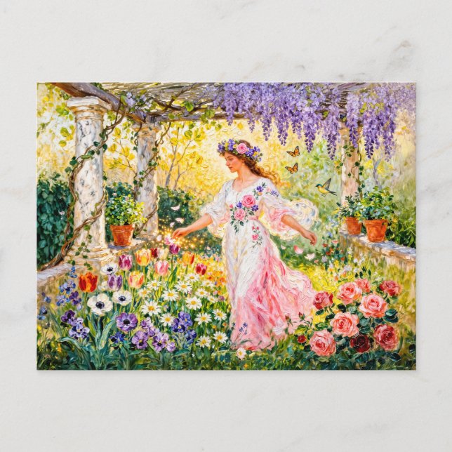 Cartão Postal Deusa grega Flora no jardim (Frente)