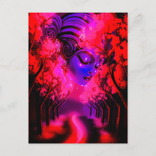 Cartão Postal Deusa Neon em Floresta Encantada
