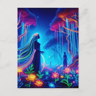 Cartão Postal Deusa Neon Forest Of Light Fantasy conto de fadas