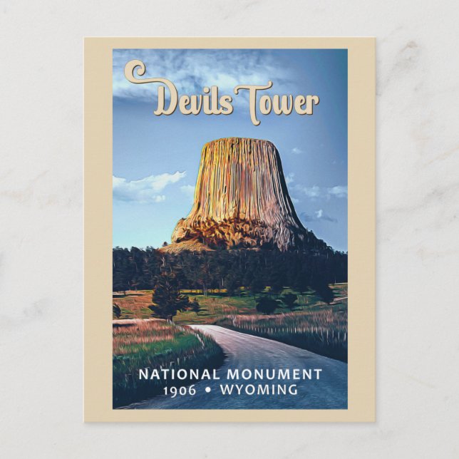 Cartão Postal Devils Tower National Monuuument Wyoming Watercolo (Frente)