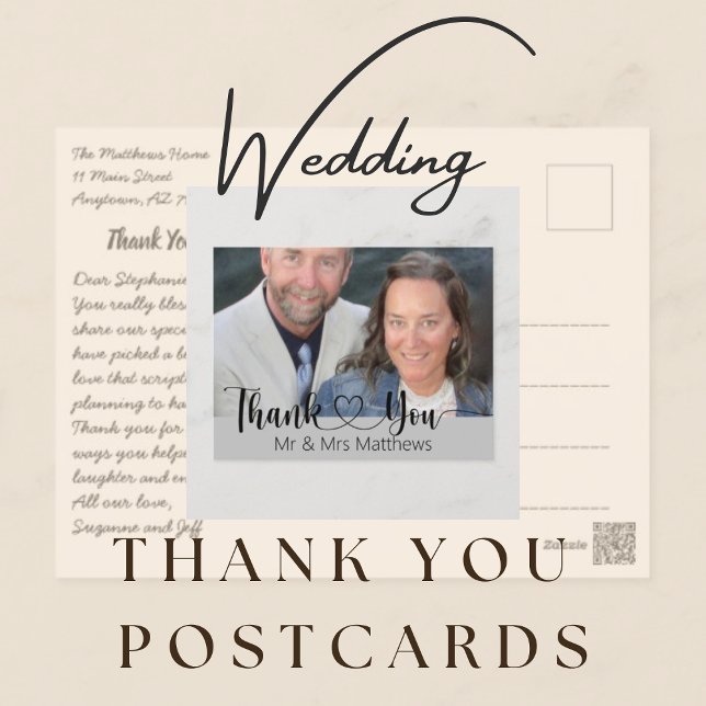 Cartão Postal Devolver Script De Endereço Foto De Casamento Obri (Return Address Script Wedding Photo Thank You Postcards)