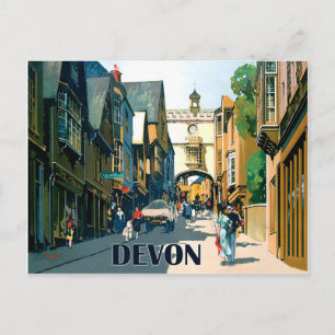 Cartão Postal Devon, casas no centro da cidade, viagens vintage