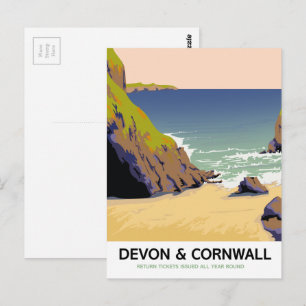 Cartão Postal Devon & Cornwall "viaje de trem" estilo vintage de