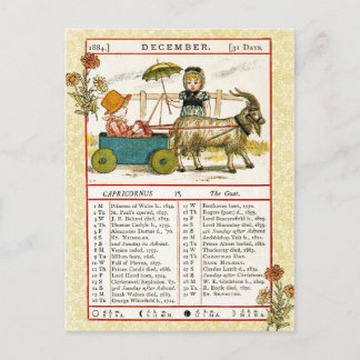 Cartão Postal Dezembro de 1884 Almanac. Capricórnio, O Caprino